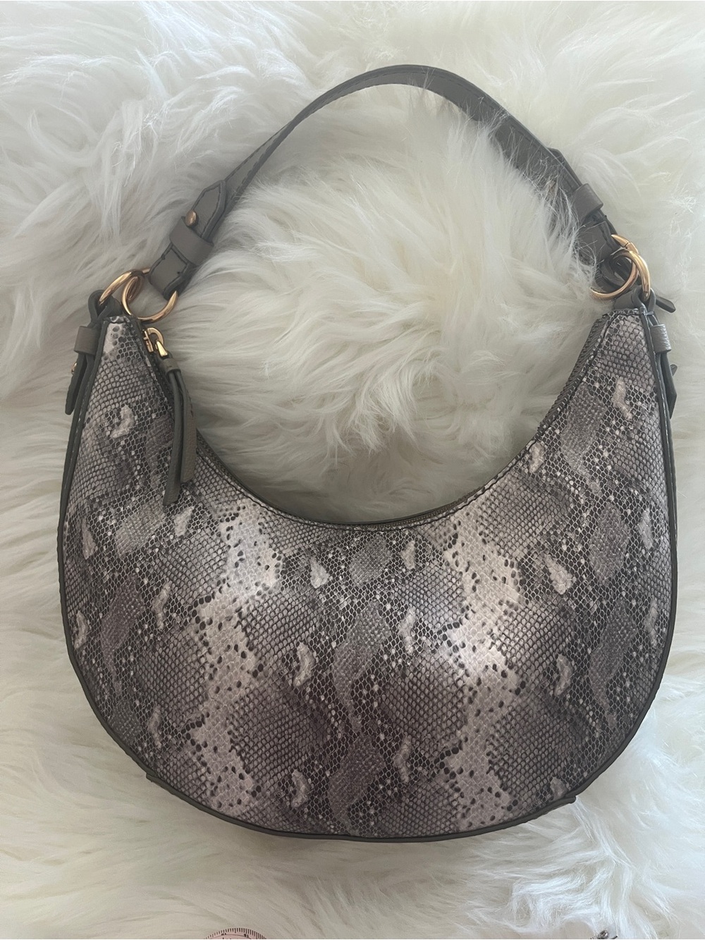 Fossil Snake-Printed Cow Leather Crescent Shoulder Bag Sz 11x7x3 - Picture 3 of 13